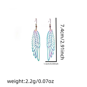 Detailed view of bohemian rainbow wing earrings with precise size and weight measurements