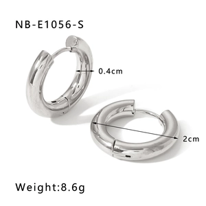 Detailed view of silver hoop earrings showing 2cm diameter and 0.4cm tube thickness