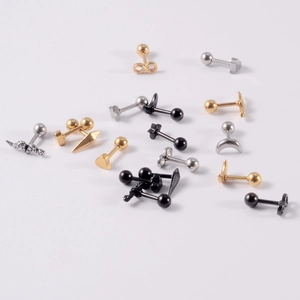 Assorted stainless steel stud earring set in gold, silver and black finishes