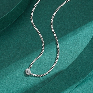 Elegant S925 silver necklace with sparkling round cubic zirconia solitaire pendant