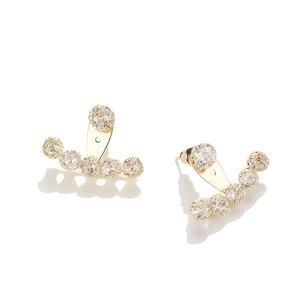 Elegant gold mesh crystal ear jacket earrings with white spherical rhinestones for women