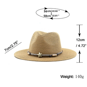 Women summer straw sun hat with star charm and 7cm brim for beach outdoor UV protection