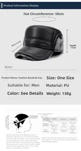 Size chart showing circumference and measuring guide for men's winter leather flat cap