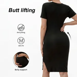 Slim fit maternity dress with side slit, short sleeves and butt lifting feature