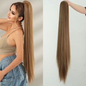 40 inch light brown long straight ponytail extension for women with drawstring net