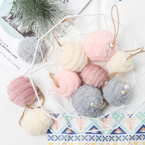 Plush Pom Pom Christmas Ornaments Faux Fur Hanging Ball Decoration With Hemp Rope And Artificial Pearl For Holiday Home Party