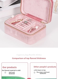 Detailed interior of pink velvet jewelry box with ring slots and soft lining dividers