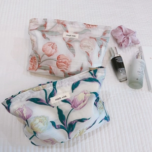 Trousse De Toilette Jacquard Tulipe Rétro Français Organisateur De Maquillage En Toile Pochette À Fermeture Éclair Pour Femme