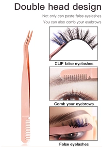 Double-headed rose gold tool for false eyelash application and eyebrow combing