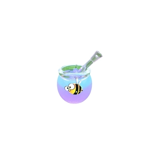Glow-in-the-dark purple and blue honey jar charm with cute bee pattern and stirrer