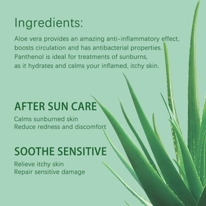 Detail of aloe vera and panthenol ingredients for soothing after sun tanning care