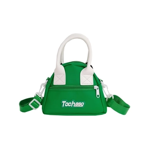 Mini lime green kids handbag with white handles and adjustable nylon crossbody strap
