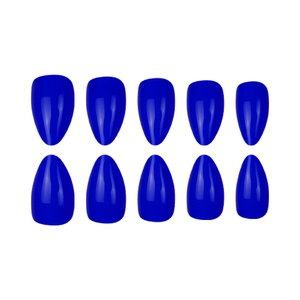 Glossy Klein blue almond-shaped press-on nails set with polished mirror finish