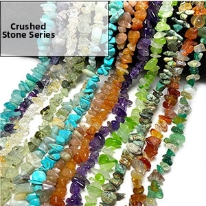 Macro detail of various irregular natural crushed stone beads for DIY jewelry making