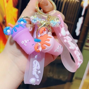 Creative ice cream milk tea cup keychain with colorful beads and Pretty Good wrist strap