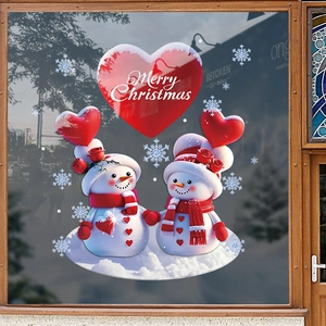 Weihnachtsfensteraufkleber mit Schneemännern, roten Herzen und Schneeflocken für Glas