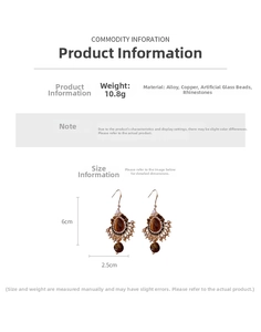 Détails des dimensions et poids des boucles d'oreilles vintage en œil de tigre et perle