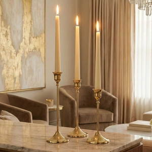 Juego de 3 portavelas de metal dorado para decoración de hogar elegante y moderna