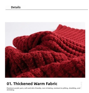 Macro view of thick red knit scarf texture made of high-quality acrylic yarn