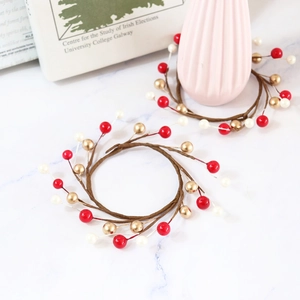 Christmas Berry Candle Ring Artificial Wreath Holiday Table Centerpiece Red Gold White Berries