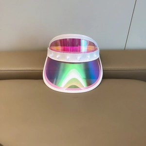 Detail of colorful transparent PVC sun visor with built-in LED lighting and white frame