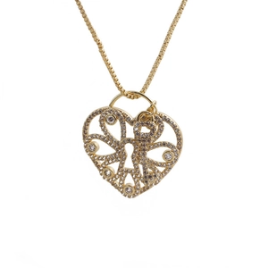 Elegant gold heart lock necklace with sparkling zircon crystals and a tiny key charm