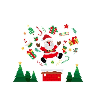 Christmas window decals with Santa Claus snowman trees and gift boxes for holiday decor