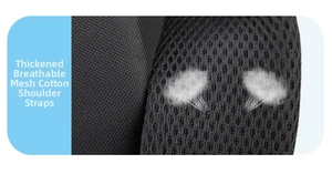 Detail of thickened breathable honeycomb mesh shoulder straps on black casual backpack