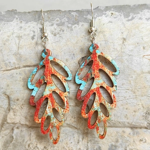 Orecchini In Legno A Foglia Bohémien Vintage Traforati Multicolore Con Ganci In Ferro Per Donna