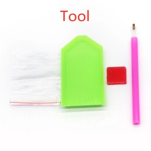 DIY diamond painting kit including green tray pink pen red clay and PVC storage bag