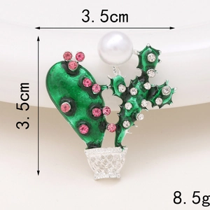 Zinc alloy cactus charm with pink rhinestones and pearl for DIY crafts 3.5cm
