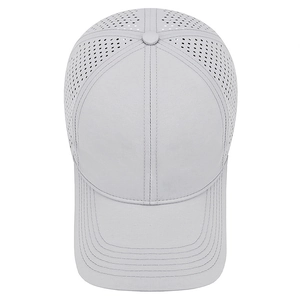 Quick-dry light grey sport baseball cap with laser-cut ventilation holes and soft top design