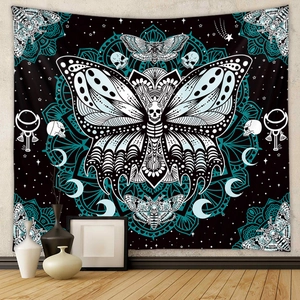 Gothic Butterfly Skeleton Tapestry Mystical Mandala Skull Moon Phase Polyester Wall Hanging Bedroom Living Room Decor