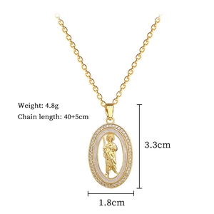 Spécifications détaillées du collier pendentif religieux ovale doré avec strass brillants