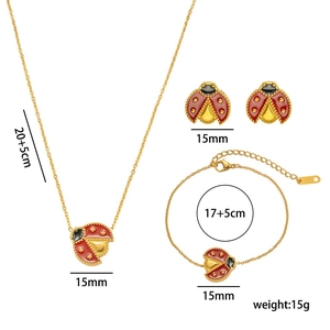 18k gold plated stainless steel jewelry set with red shell ladybird charms for women