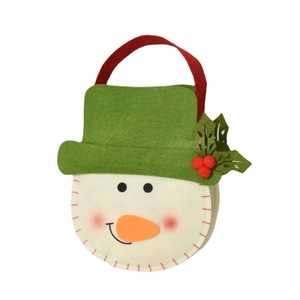 Sac cadeau de Noël bonhomme de neige en tissu non tissé avec chapeau vert et poignée rouge