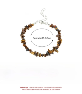 Detail showing natural brown stone bead bracelet with adjustable size and 7g weight