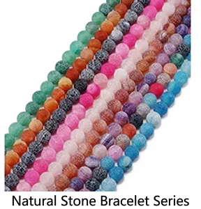 Macro shot of mixed natural stone beads with diverse textures for DIY jewelry making