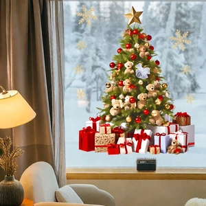 Detailaufkleber für Weihnachtsbaum-Fensterbilder mit Teddybären und tollen Geschenken