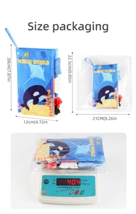 Detailed view of Ocean World baby cloth book dimensions and weight measurements