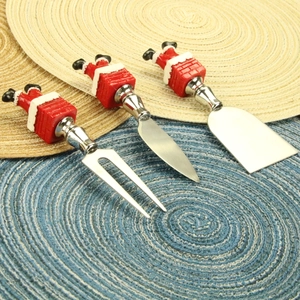 Christmas Santa chimney cheese knife set with stainless steel blades and red handles