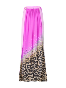 Maxi skirt detail featuring fuchsia mesh, leopard print and a golden waist ring
