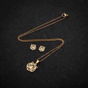 Set gioielli con collana e orecchini a forma di tigre origami in acciaio inossidabile oro