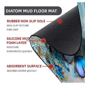 Detail showing the triple-layer structure of the waffle weave bath mat with rubber base