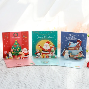 Christmas 3D Pop-Up Greeting Cards Handmade Laser Cut Paper Holiday Blessing Message Cards With Envelopes Festive Decor