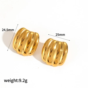 Polished 18k gold plated geometric earrings with shell texture dimensions 24.5mm x 25mm