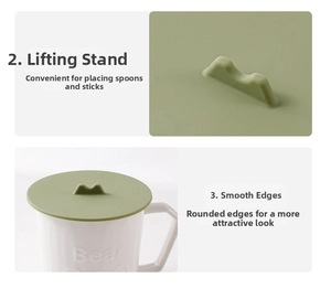Silicone cup lid with built-in spoon bracket holder and smooth thickened edge design