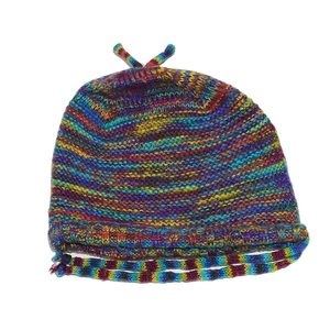 Rainbow striped knitted beanie with warm earflaps and tassels for winter fashion
