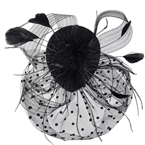 Vintage Fascinator Hair Clip With Mesh Veil And Feather Polka Dot For Wedding Bridal Party Elegant Women Accessories