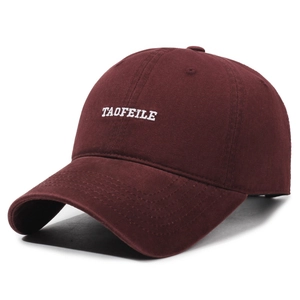 Burgundy cotton baseball cap with white TAOFEILE embroidery for men and women